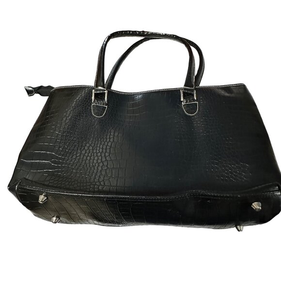 Bob Mackie large faux croc leather black double handled travel tote - Picture 3 of 7